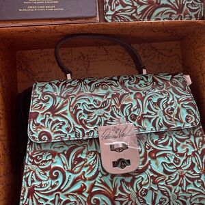 Patricia Nash Turquoise and Brown Shoulder Bag